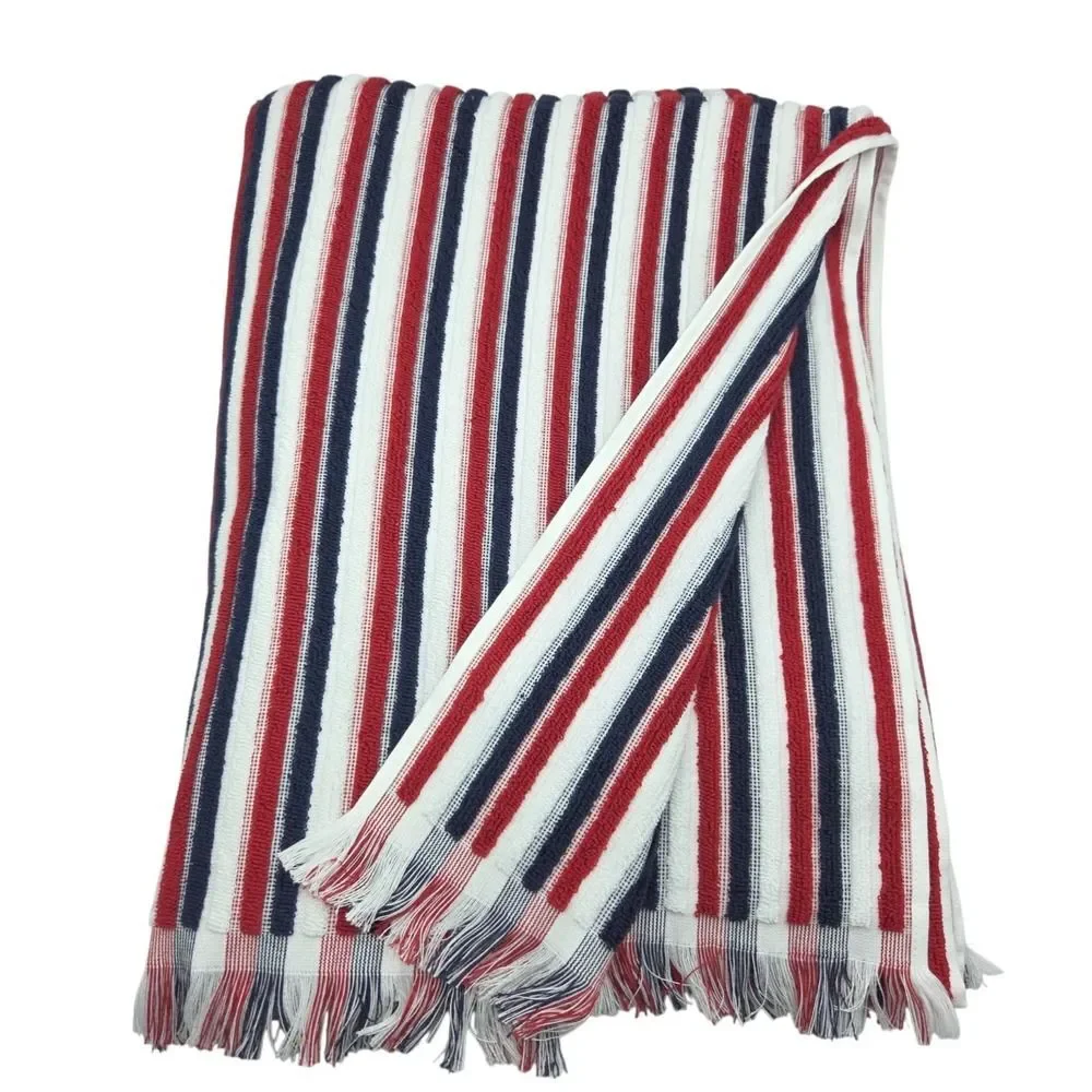 Rachel Zoe Americana Striped Oversized Beach Towel With Fringe 40x70 Pool Resort